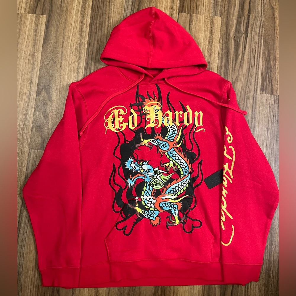 Ed Hardy Dragon Pullover Hoodie New XL Vintage Y2K